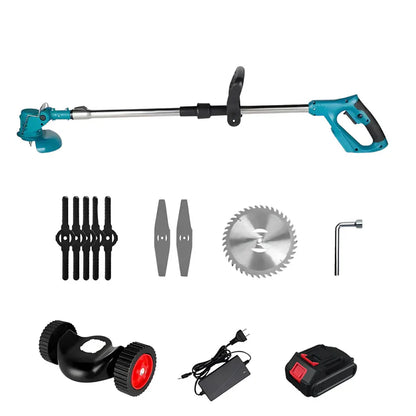 GräsKraft™ | Trådlös & Hopfällbar Grästrimmer 21V – Justerbar Höjd, Hjul & 3 Bladtyper