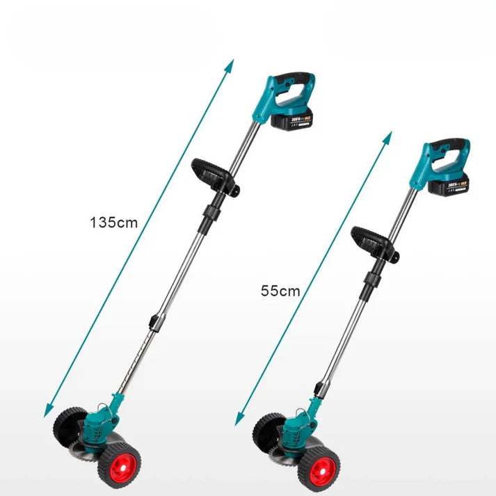 GräsKraft™ | Trådlös & Hopfällbar Grästrimmer 21V – Justerbar Höjd, Hjul & 3 Bladtyper