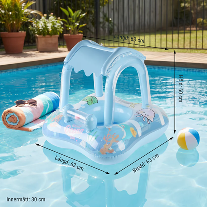 SolFlyt™ | Baby pool float med soltak och havsmotiv
