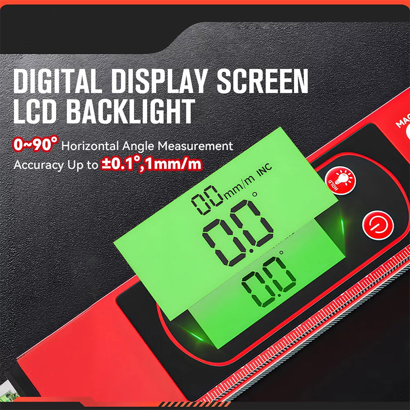 NivåPro™ Multifunktionellt magnetiskt vattenpass – Digital LCD & hög precision perfekt för bygg och DIY